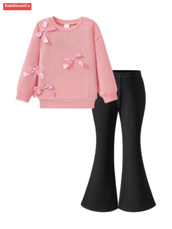 Other - Girls Ribbed 2-Piece Set Fall Winter Outfit Bell Bottoms 3-8Y